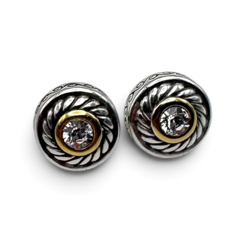 Brighton Heiress Post Back Earrings Silver Plated Clear Crystals Retired Design